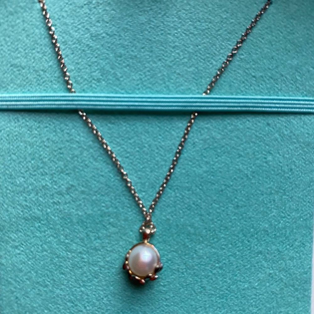 Tiffany & Co. Paloma Picasso Sterling Silver Pearl Olive Leaf Pendant